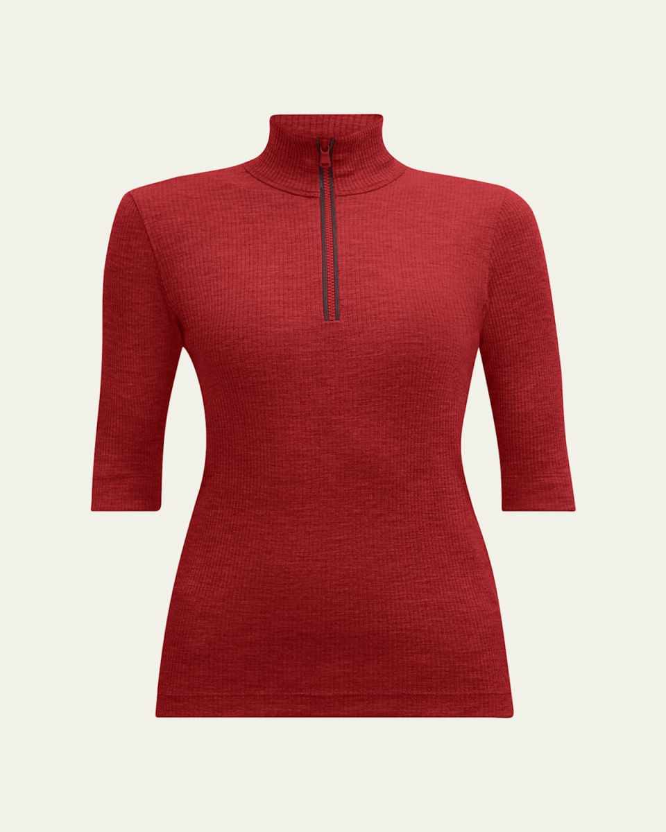 Ribbed Wool Jersey Monili Zip Top